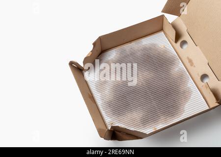 Empty pizza box on white background with copy space. Stock Photo