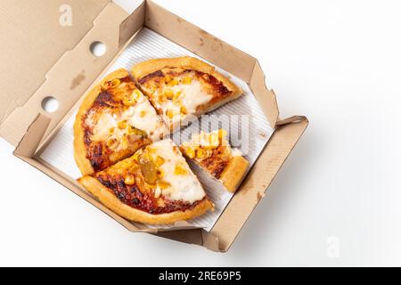 Open cardboard pizza box on white background Stock Photo - Alamy