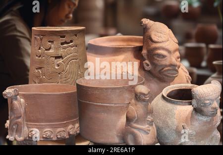 Pre-Columbian Art - Ceramic vases from the archaeological excavations of the famous pre-Columbian city of Teotihuacan in Mexico. Stock Photo