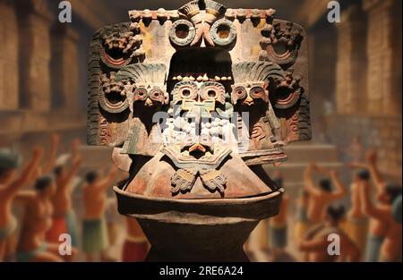 Statues of the god Xochipilli the god of art, games, dance, flowers and song in Pre-Columbian mythology, statue from Teotihuacan Stock Photo