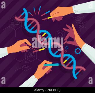 Genetics Research - Gene Editing and Modifying DNA Helix - CRISPR technology - Abstract Illustration as EPS 10 File Stock Vector