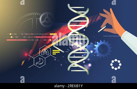 Genetics Research - Gene Editing and Modifying DNA Helix - CRISPR technology - Abstract Illustration as EPS 10 File Stock Vector