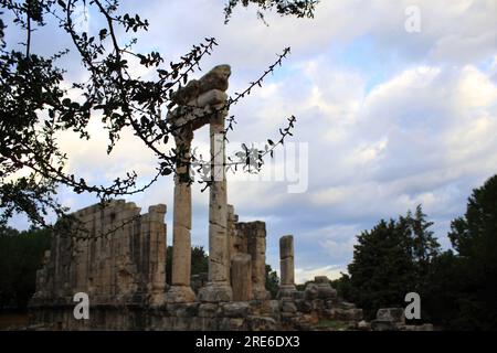 Ruins of the Roman Qasr l Naous in Ain Ekrine, Lebanon. Stock Photo