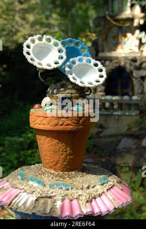 This unusual flower pot and flowers is part of the Ave Maria Grotto in Cullman, Alabama. Stock Photo