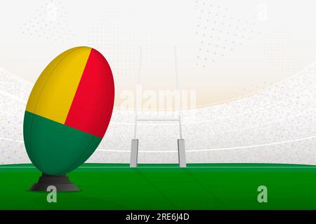 Benin national team rugby ball on rugby stadium and goal posts, preparing for a penalty or free kick. Vector illustration. Stock Vector