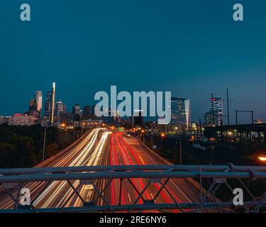 Long exposure in Philadelphia during blue hour. Stock Photo