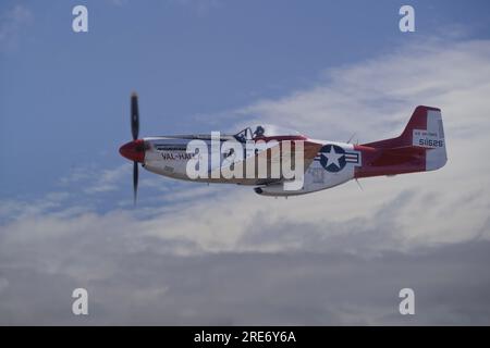 North American P-51 Mustang over Boundary Bay Canada Stock Photo