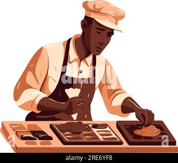 man prepares chocolate desserts over white Stock Vector
