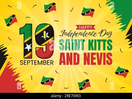 Happy Independence Day Saint Kitts and Nevis Vector Illustration with Country Flag Background in Flat Cartoon Hand Drawn Landing Page Templates Stock Vector