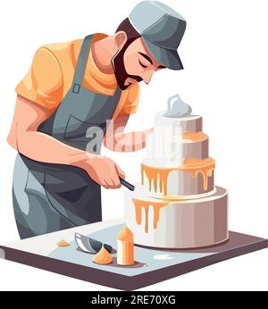 One person holding a cake over white Stock Vector