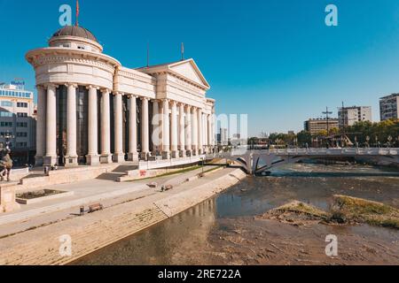 the Archaeological Museum of Macedonia, located on the Vardar River in Skopje, North Macedonia's capital city Stock Photo