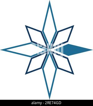 A compass rose in outline with a direction point in solid. Stock Vector