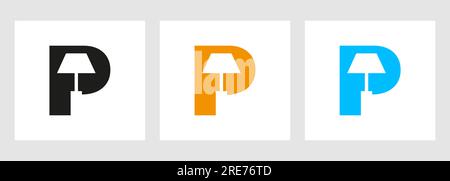Lamp Logo On Letter P. Lamp Symbol Vector Template Stock Vector