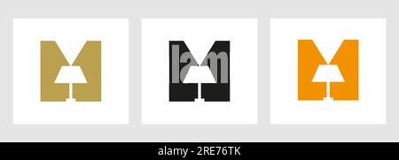 Lamp Logo On Letter M. Lamp Symbol Vector Template Stock Vector
