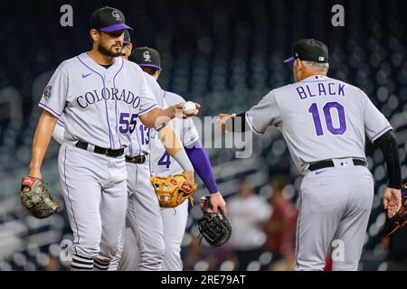 Colorado Rockies relief pitcher Brad Hand (55) in the ninth inning