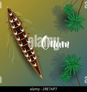 happy Onam celebration with abstract vector illustration design of Kerala boat race with peoples Stock Vector