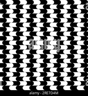 Black and white bent pattern. Op art, illusion,  horizontal  shape. Stock Vector