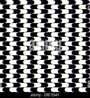Black and white bent pattern. Op art, illusion,  horizontal  shape. Stock Vector