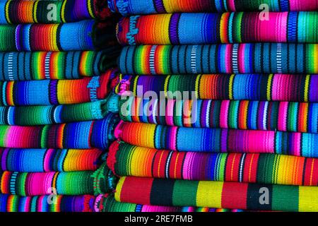 typical fabrics, Chichicastenango, municipality of the department of El Quiché, Guatemala, Central America Stock Photo
