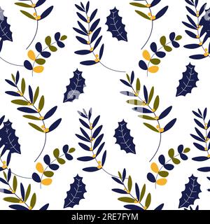 Foliage and botany, leaves and flora of autumn fall season. Seasonal decorative botanic plants, twigs and branches with dry leafage. Seamless pattern, Stock Vector