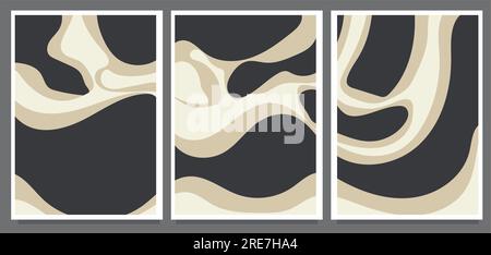 Set of minimal 20s geometric. set of wave monochrome abstract style painting vector illustration Stock Vector