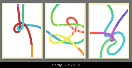 set of bright color. colorful rope line abstract style painting vector illustration Stock Vector