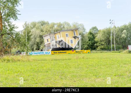 Tartu, Estonia - 07.20.2023: Exterior of Upside Down House (Tagurpidi Maja) in Tartu, Estonia Stock Photo