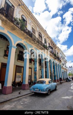 La Havana, Cuba - 1 July 2022: American vintage classic car in the streets of Havana in Cuba. Typical vintage cars used for tourism and taxis. Driving Stock Photo