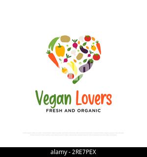Vegan lovers logo design inspirations, organic food vector illustration, best for food and beverages logo brands template, Stock Vector