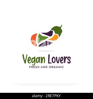 organic food vector illustration,vegan lovers logo design with eggplant shape, best for restaurant sign or symbol Stock Vector