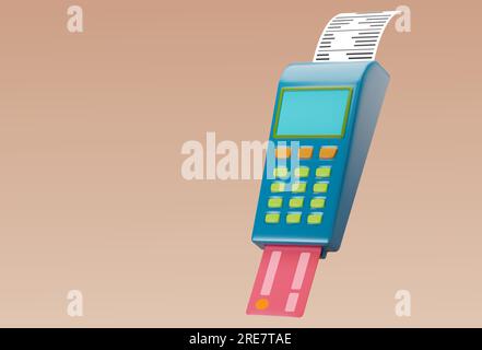 Vector payment machine and credit card. A realistic POS terminal confirms the payment by plastic card. Stock Vector