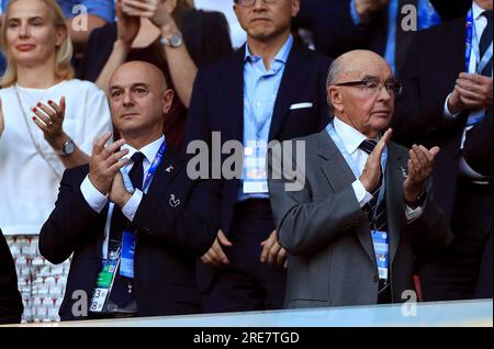 File photo dated 01-06-2019 of Tottenham Hotspur owner Joe Lewis (right) in the stands with chairman Daniel Levy (left). Tottenham owner Joe Lewis has been indicted in New York for “orchestrating a brazen insider trading scheme”, a US attorney said. Issue date: Thursday July 26, 2023. Stock Photo