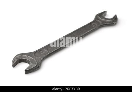 Old black double open end wrench isolated on white Stock Photo