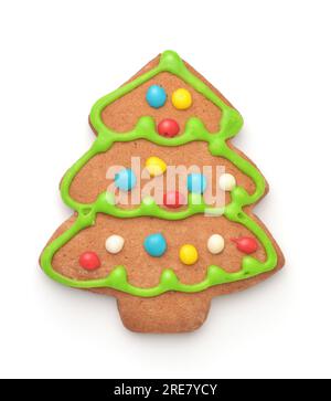 Top view of gingerbread christmas tree isolated on white Stock Photo