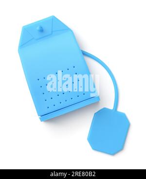 Top view of blue silicone tea Infuser bag isolated on white Stock Photo