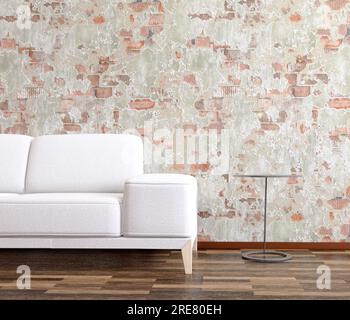 Interior room design, white sofa and brick wall, 3d render Stock Photo