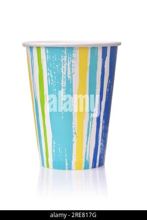 Front view of colorful disposable paper cup isolated on white Stock Photo