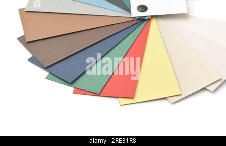Close up of cardstock paper samples fan on white background Stock Photo