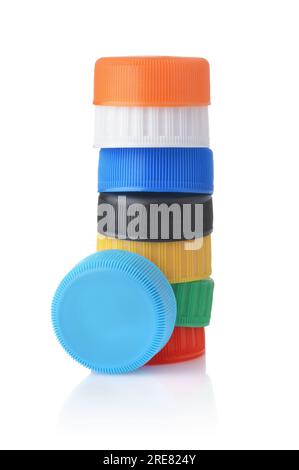 Stack of colorful plastic bottle cap isolated on white Stock Photo