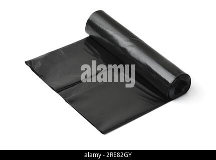Roll of large black plastic garbage bags isolated on white Stock Photo