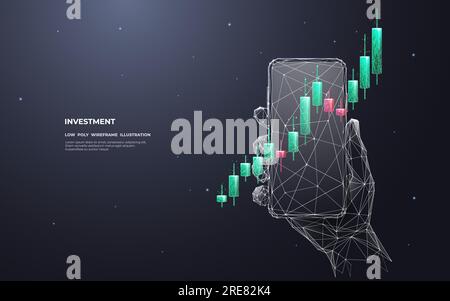 Digital stock market graph chart in a smartphone on dark gray Stock Vector