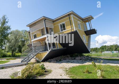 Exterior of Upside Down House (Tagurpidi Maja) in Tartu, Estonia Stock Photo
