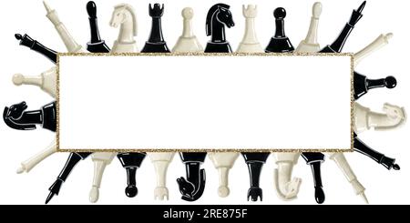 Watercolor chess king, queen, pawn pieces square frame template ...