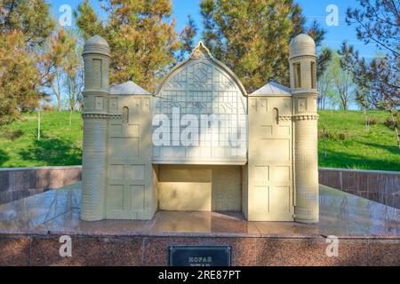 A view of the Nogai Ishan Mosque. A diorama, model recreation at the Ethno Historic Complex in Shymkent, Kazakhstan. Stock Photo