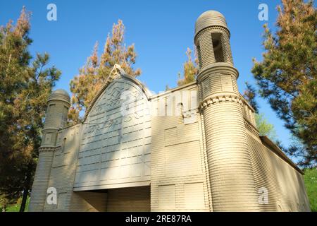 A view of the Nogai Ishan Mosque. A diorama, model recreation at the Ethno Historic Complex in Shymkent, Kazakhstan. Stock Photo