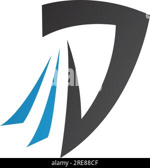 Black and Blue Letter D Icon with Tails on a White Background Stock Vector
