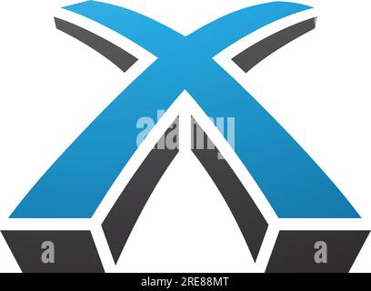 Blue and Black 3d Shaped Letter X Icon on a White Background Stock Vector