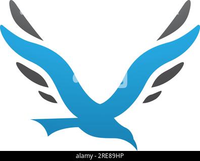 Blue and Black Bird Shaped Letter V Icon on a White Background Stock Vector