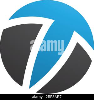 Blue and Black Circle Shaped Letter T Icon on a White Background Stock Vector