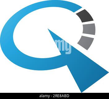 Blue and Black Clock Shaped Letter Q Icon on a White Background Stock Vector